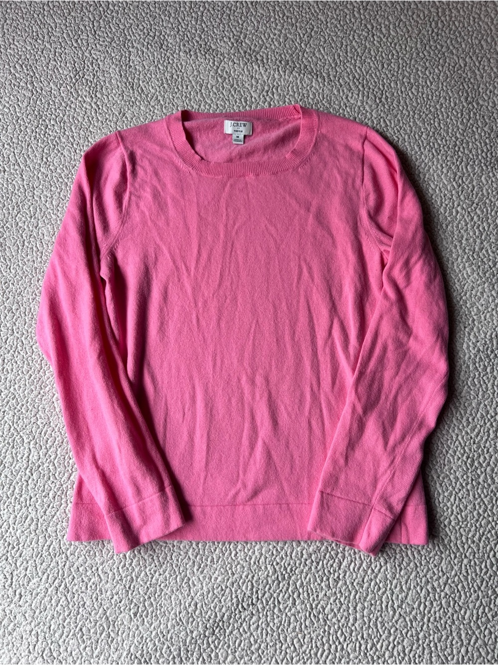 J. Crew Merino Wool Cotton Blend Pink Long Sleeve Teddie Soft Sweater Sz Medium